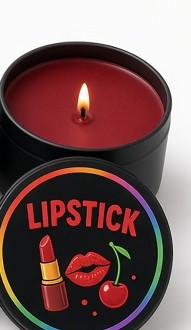 Lipstick candle in a black tin